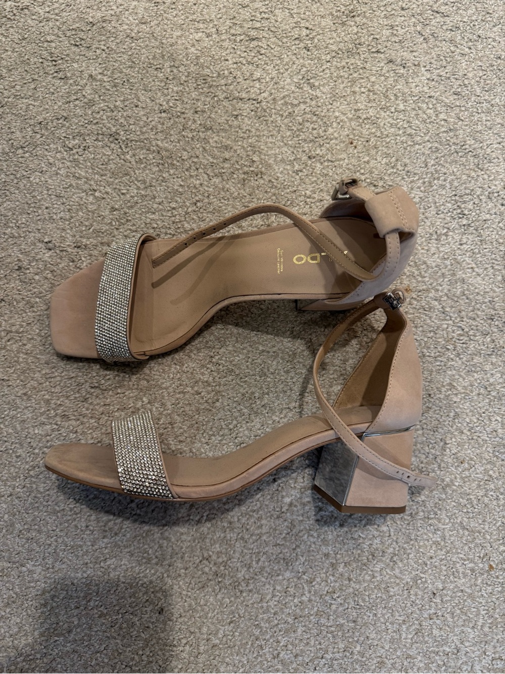 Aldo Blush Nude Rhinestone Block Heel Sandals